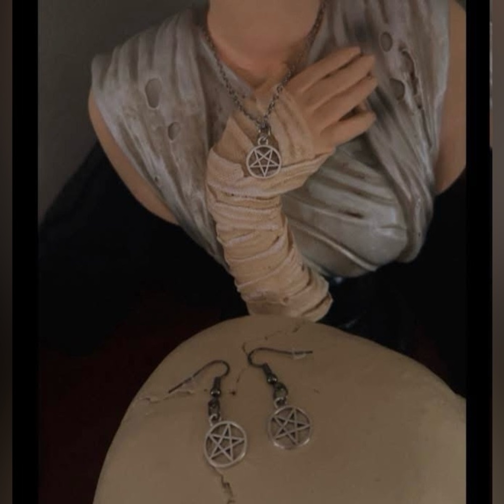 Mystical Silver Pentagram Necklace and Earring Set